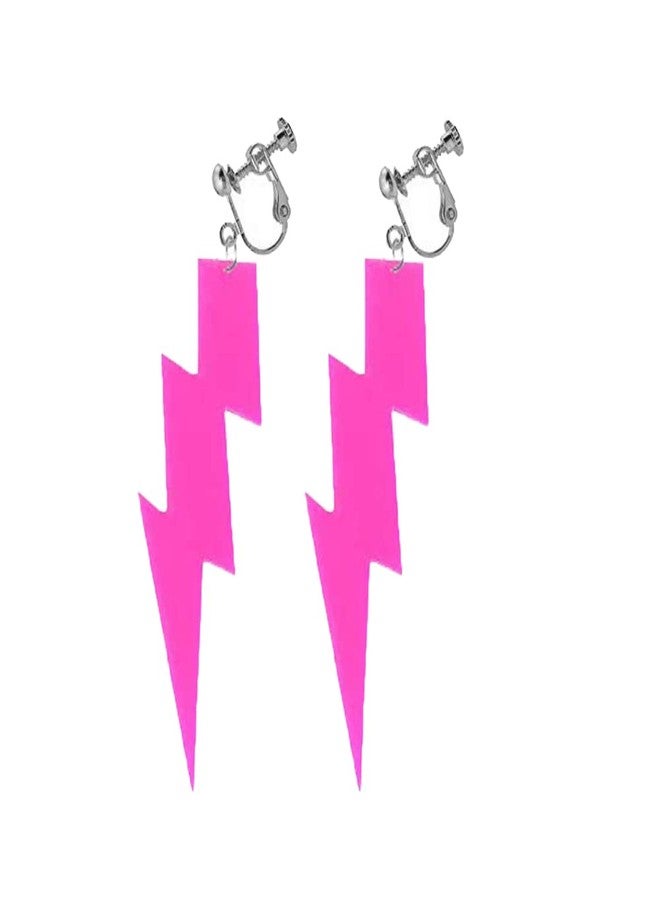 Modpide 80S Neon Earrings Exaggerate Punk Lightning Bolt Clip on Earrings Halloween 1980s Party Non Pierced Clip Earrings for Women (rose red) - Image 1